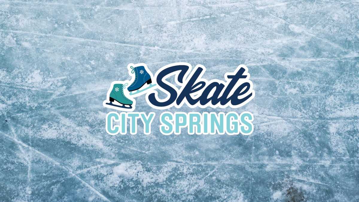 Skate City Springs logo on top of ice of a skating rink