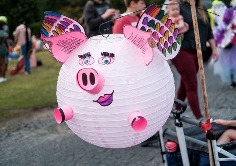 Flying Pig Lantern, created from a DIY Lantern Kit 