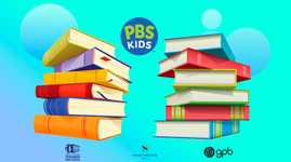 PBS Kids Story Time illustration with books and PBS Kids logo