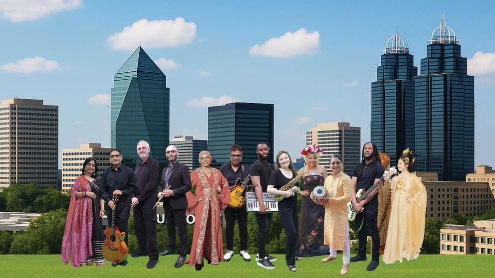 Members of the global music group Sangam