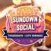 Emblem for Sundown Social, it features string lights, mixed drinks, a guitar, music notes, and dice. It reads, "Sundown Social: Thursdays - City Springs"